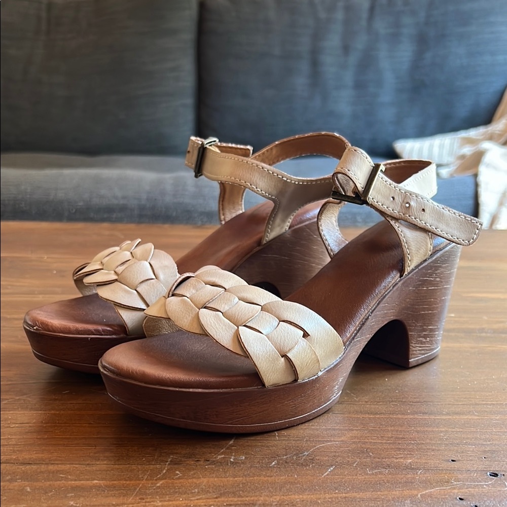 boc Cream Braided Thick Heel Sandel Shoe